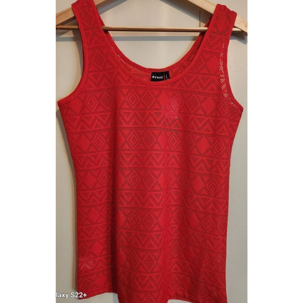 T20 Cruel red diamond perforated patterned tank top or swim cover NWT